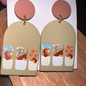 Whimsical Cartoon Dog Dangle Earrings - Colorful Geometric